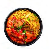 Pork bowl with vegetables and hot garlic sauce + noodles / rice — Chi Xpress